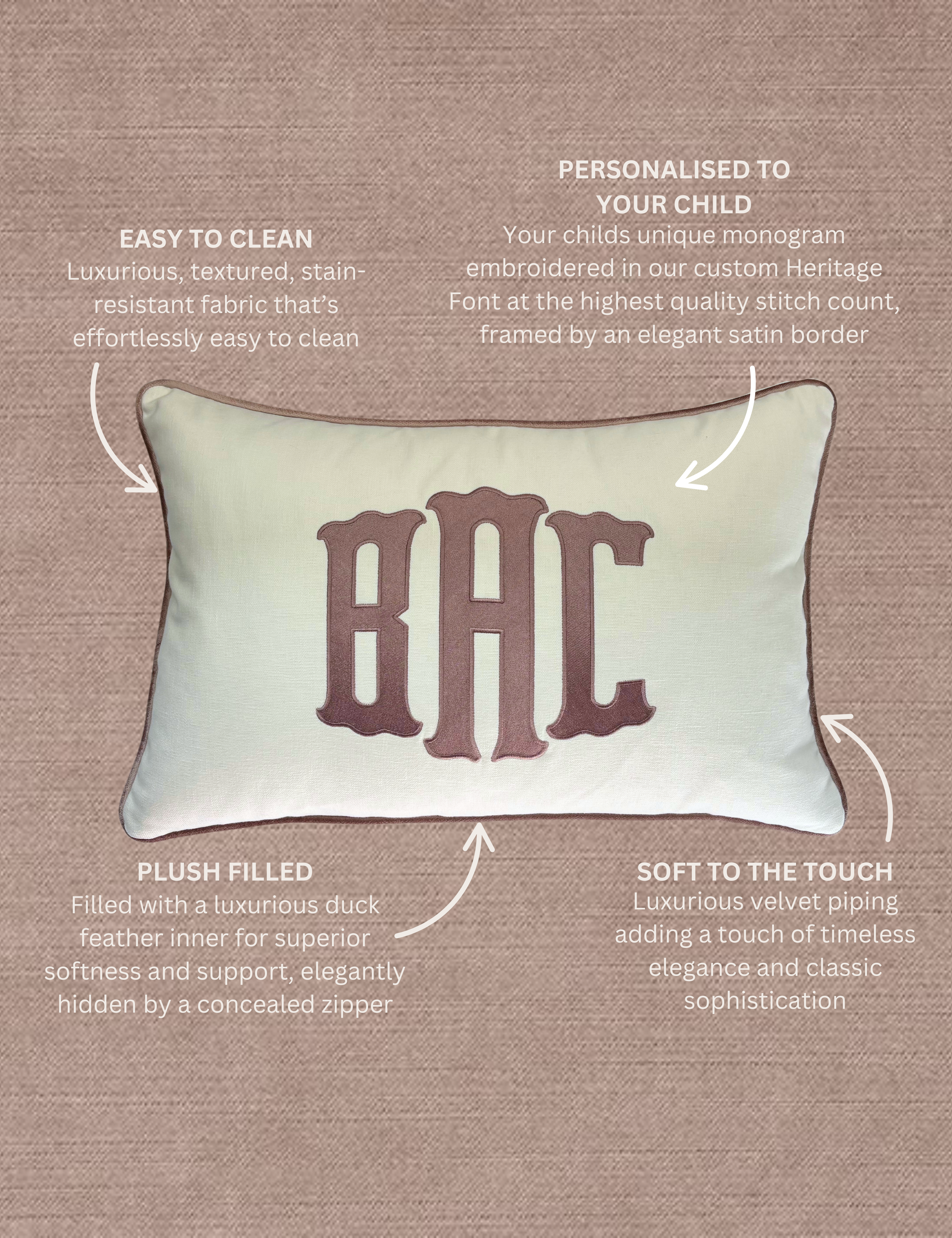 Heritage Monogram Cushion, Marshmallow