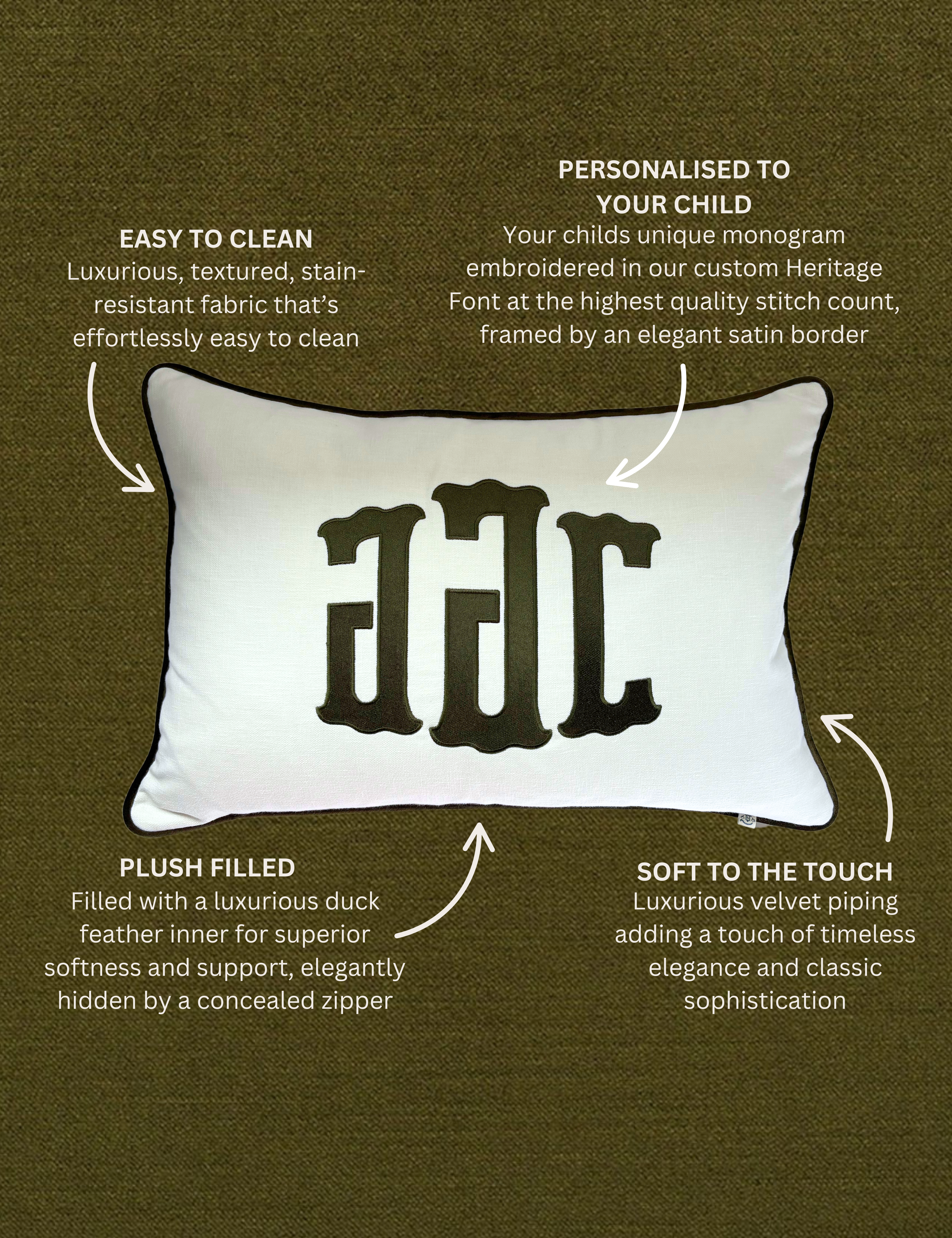 Heritage Monogram Cushion, Forest